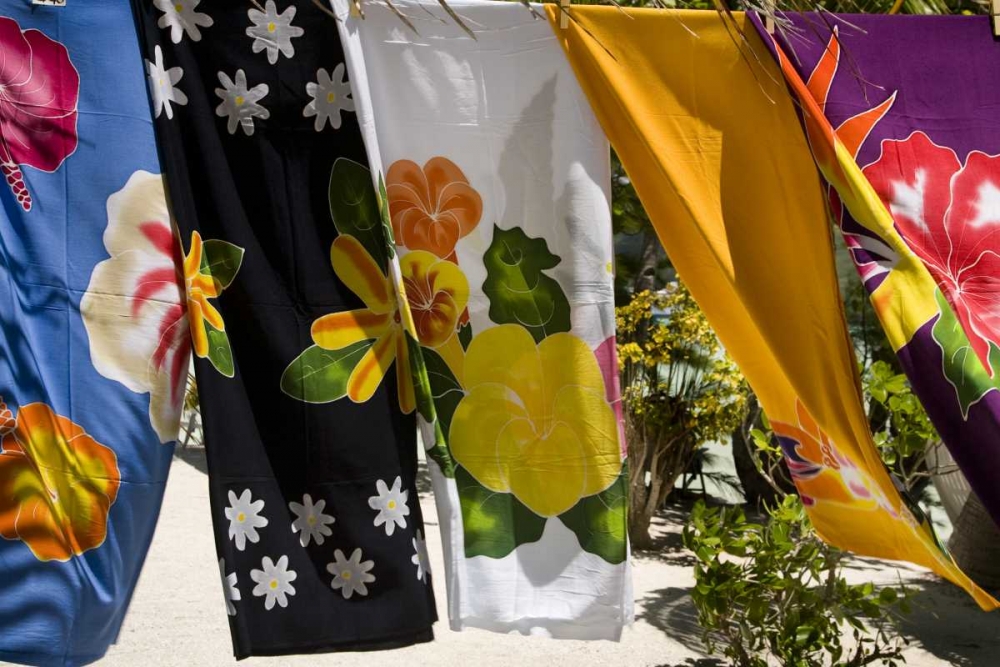 French Polynesia,Tahaa Pareos blows in the wind